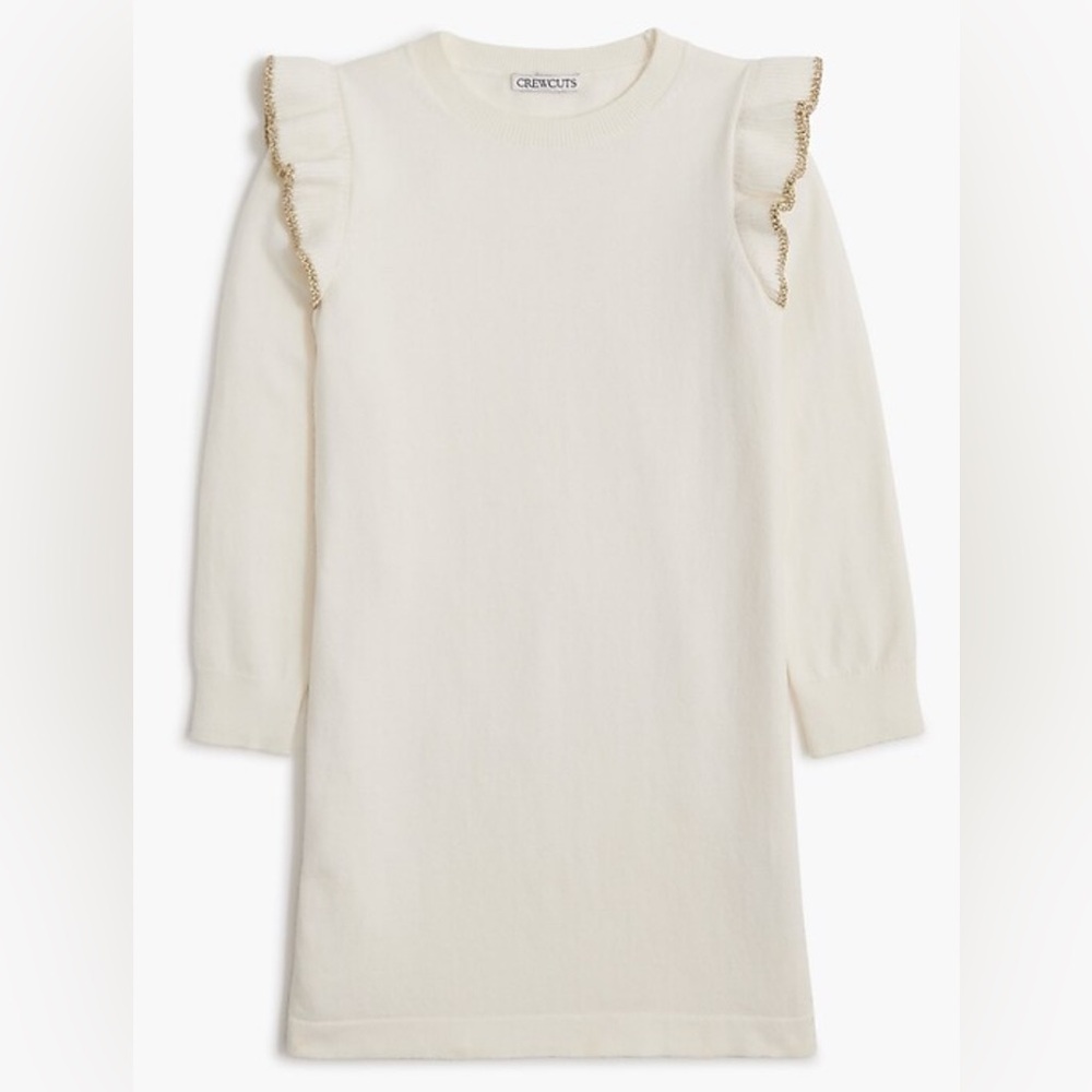 J. Crew Crewcuts Girls Off-White Ruffle Long Sleeve Sleeve Sweater Dress Size 14